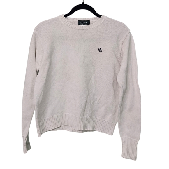 Lauren Ralph Lauren Sweaters - Lauren Ralph Lauren Classic Cotton Crewneck White Long Sleeve Sweater Sm Petite